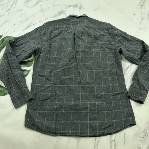 Marine Layer Mens Flannel Shirt Size L Larger Gray Plaid Long Sleeve Button Up - Picture 8 of 12